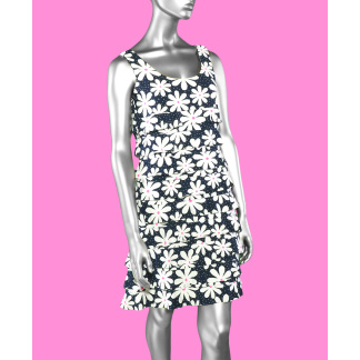 Lulu-B Scoop Neck Ruffled Cha-Cha Dress- Daisy Navy
