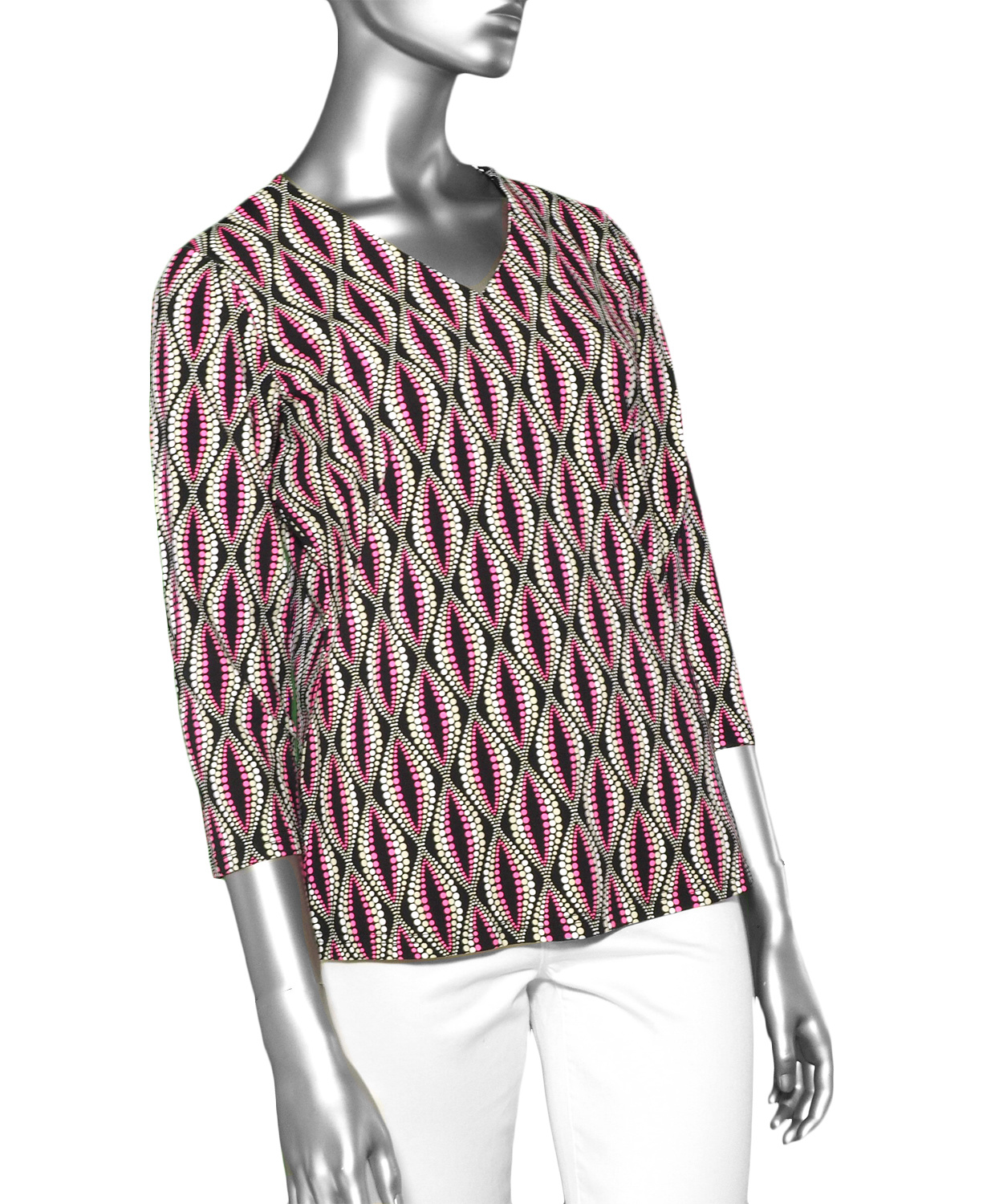 Lulu-B V-Neck Top- Black & Pink