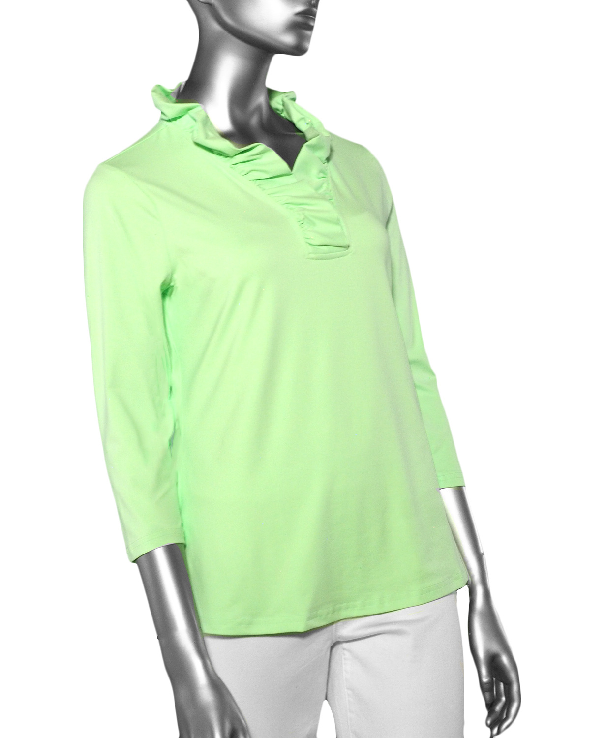 Lulu-B Ruffled Neck Top- Clear Lime