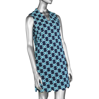 Lulu-B Scallop Neckline & Hem Dress- Navy & Turquoise