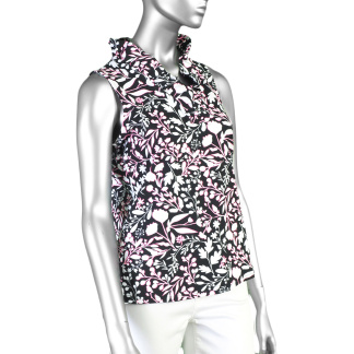 Lulu-B Ruffle V-Neck Tank- Spring Bouquet Black and White