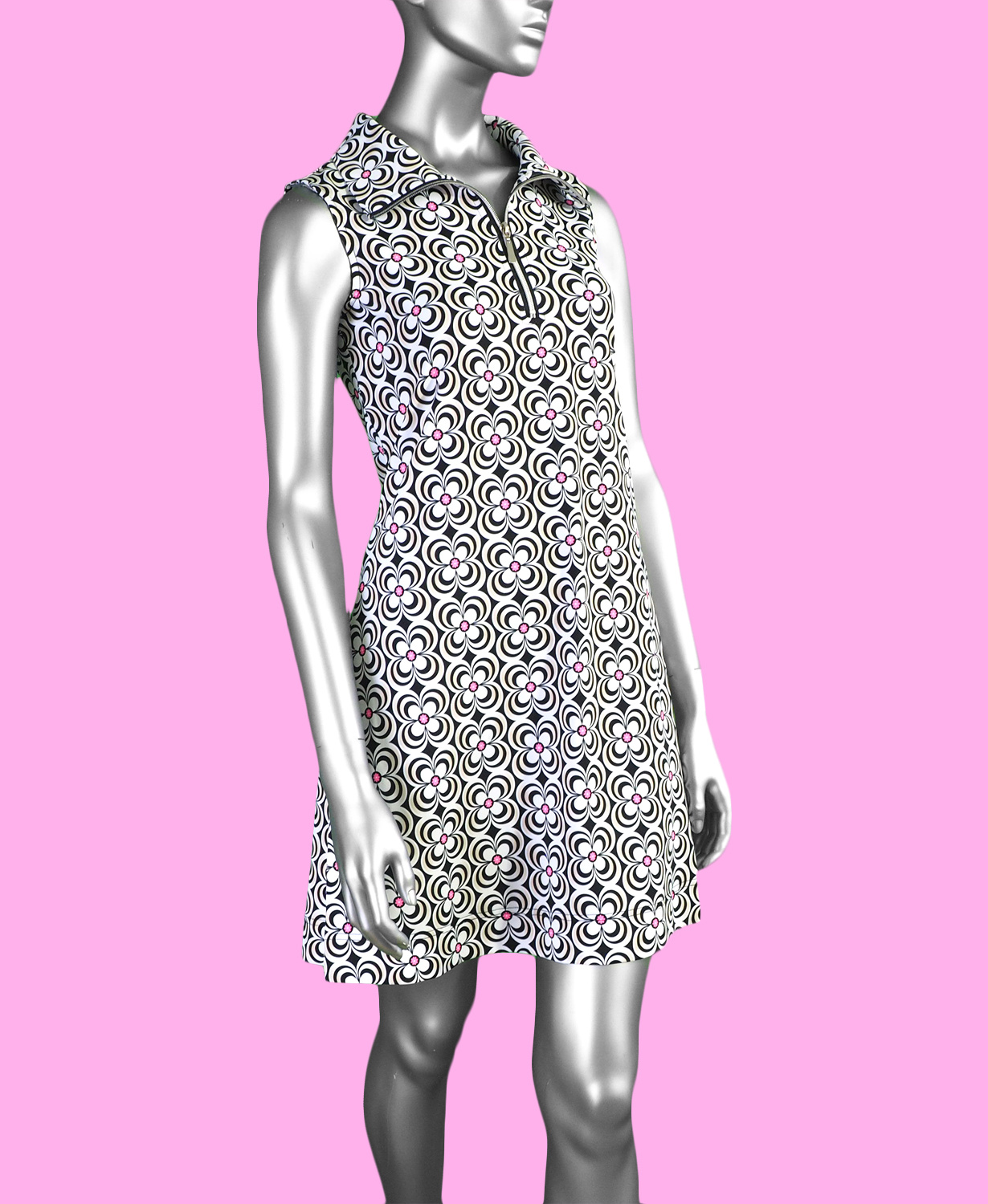 Lulu-B Swing Dress- Geometric Pink Black & White