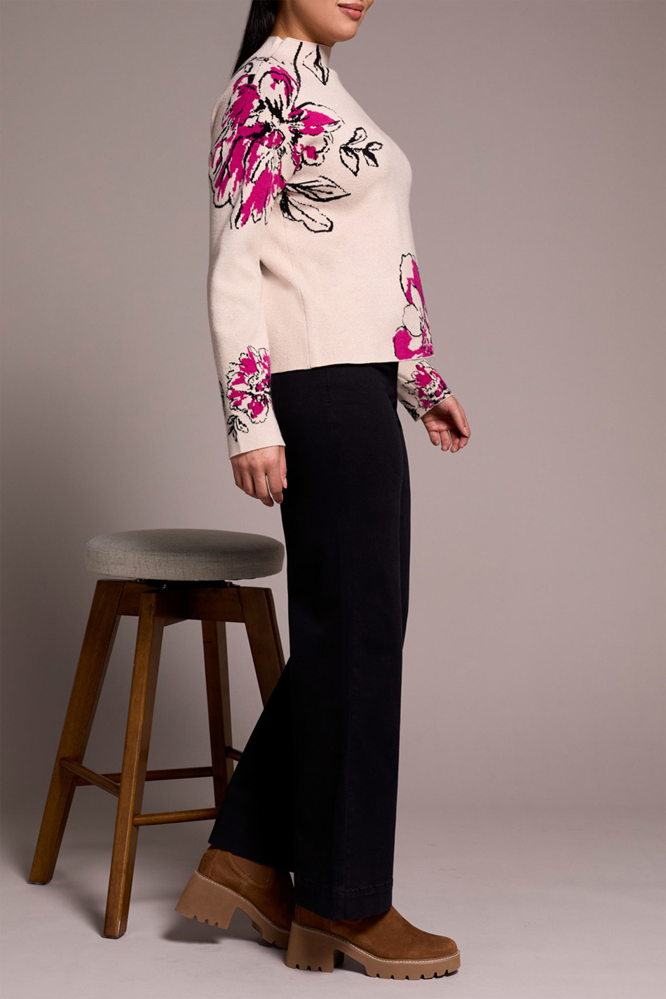 Tribal Funnel Neck Sweater- Pink Flambe - Image 3