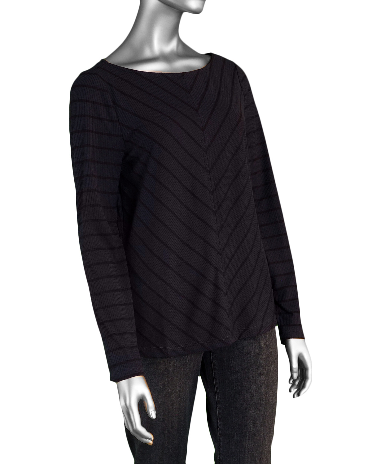 Liverpool Miter Front Boat Neck Knit Top- Dark Navy Stripe