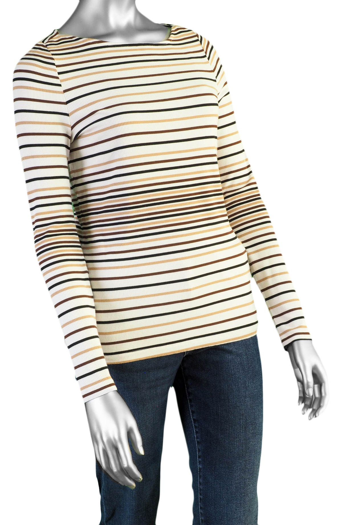 Liverpool Boat Neck Knit Top- Multi Stripe