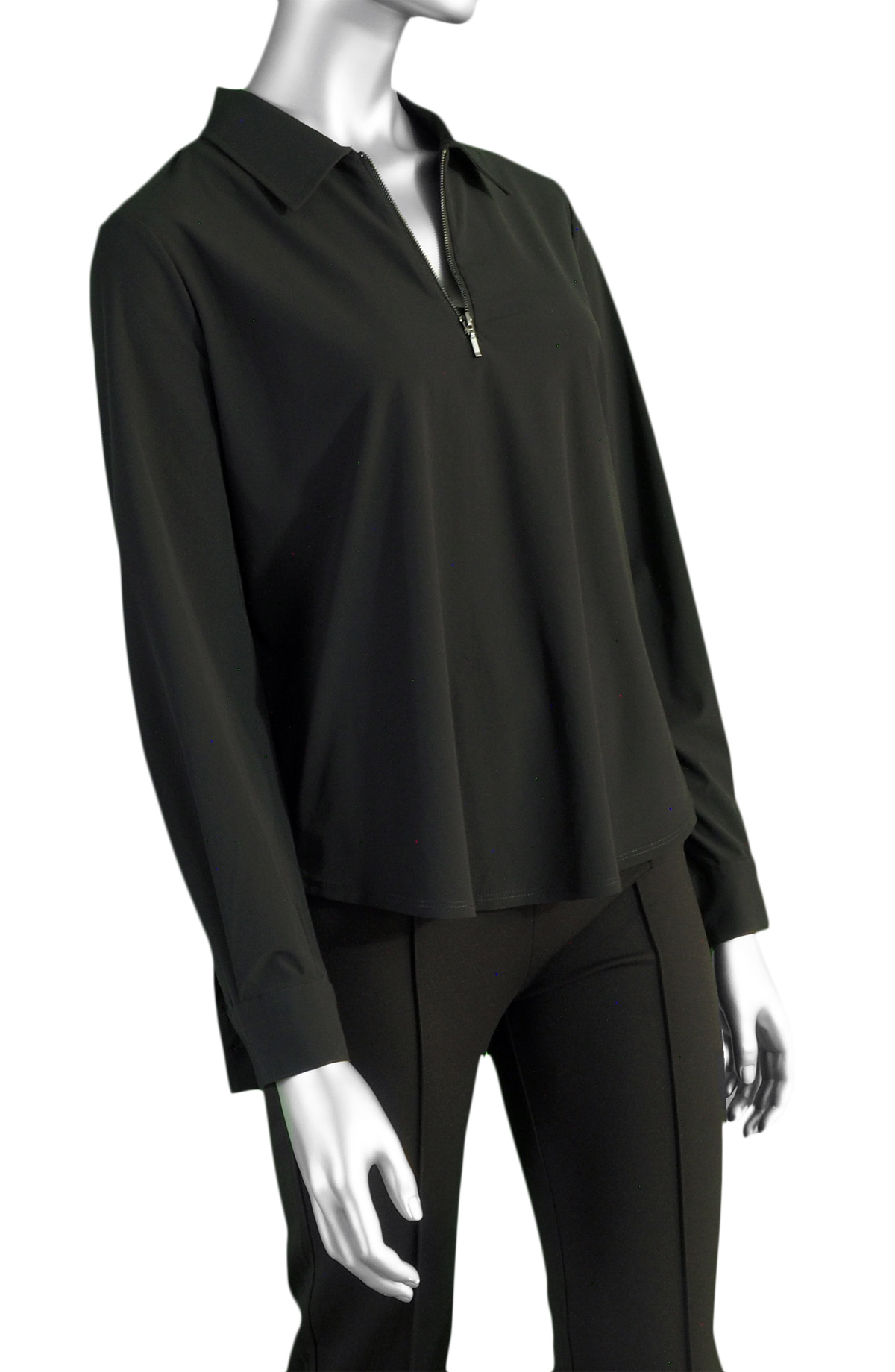 Liverpool Collared Zip Front Knit Shirt- Black