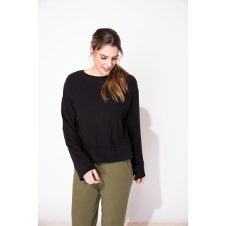 Escape Butter Rib Knit Snuggly Pullover- Black