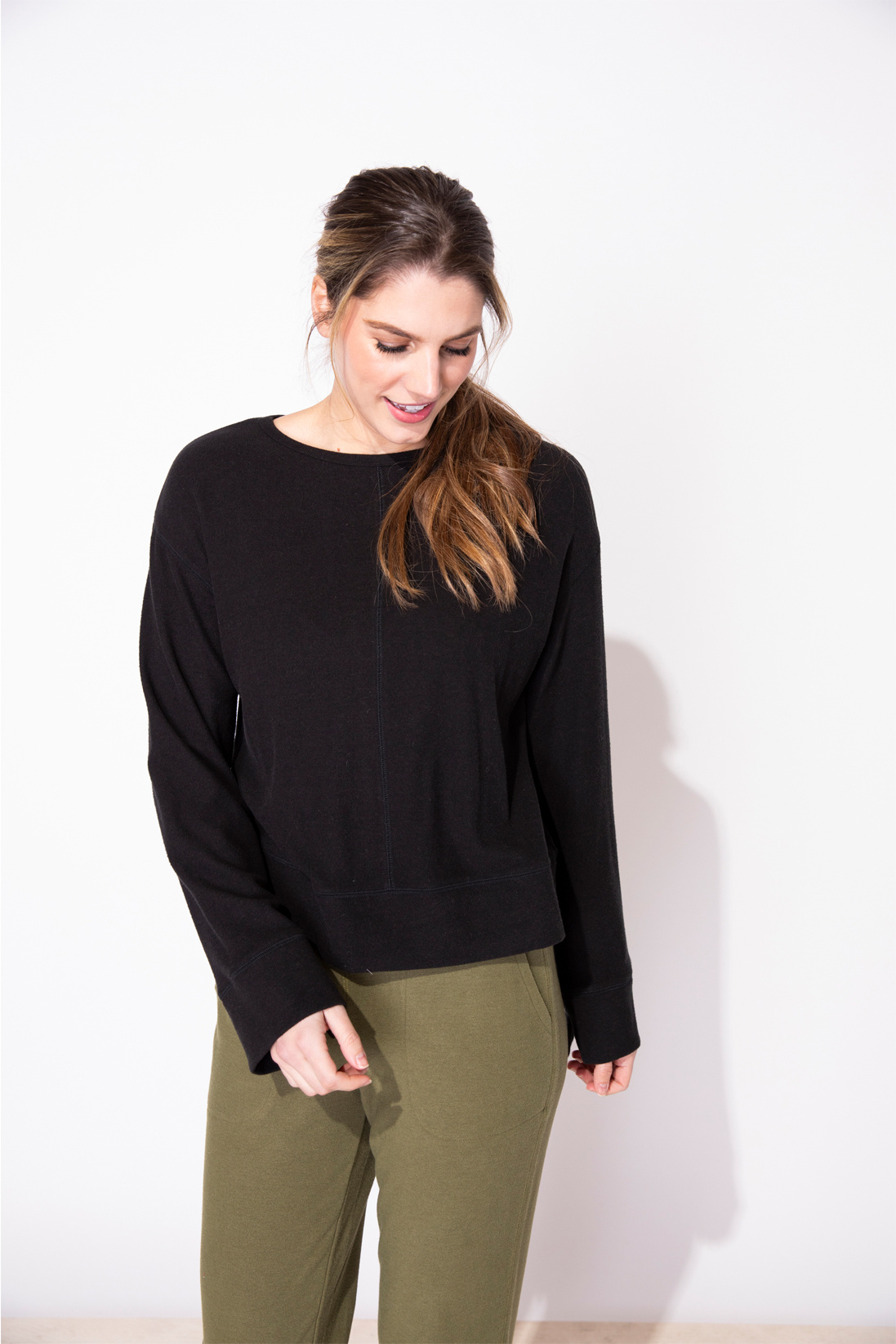Escape Butter Rib Knit Snuggly Pullover- Black