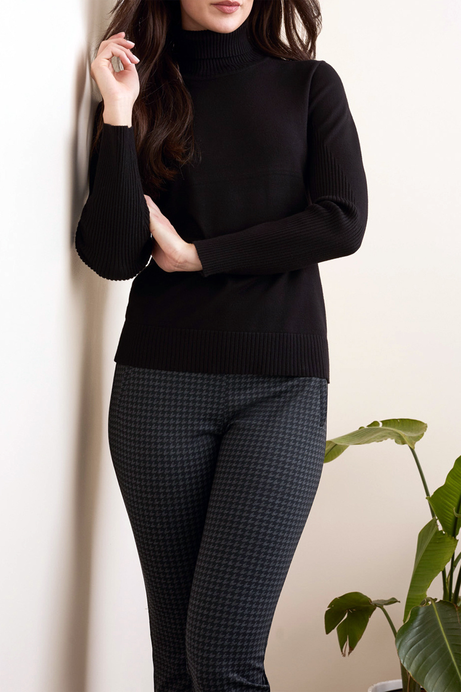 Tribal Long Sleeve Turtle Neck Sweater- Black