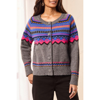 Tribal Button Sweater Cardigan- Charcoal. Tribal Style: 2312O-3814-0097