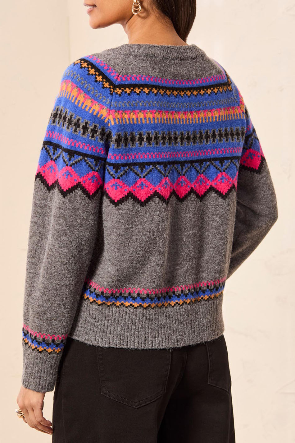 Tribal Button Sweater Cardigan- Charcoal. Tribal Style: 2312O-3814-0097 Back