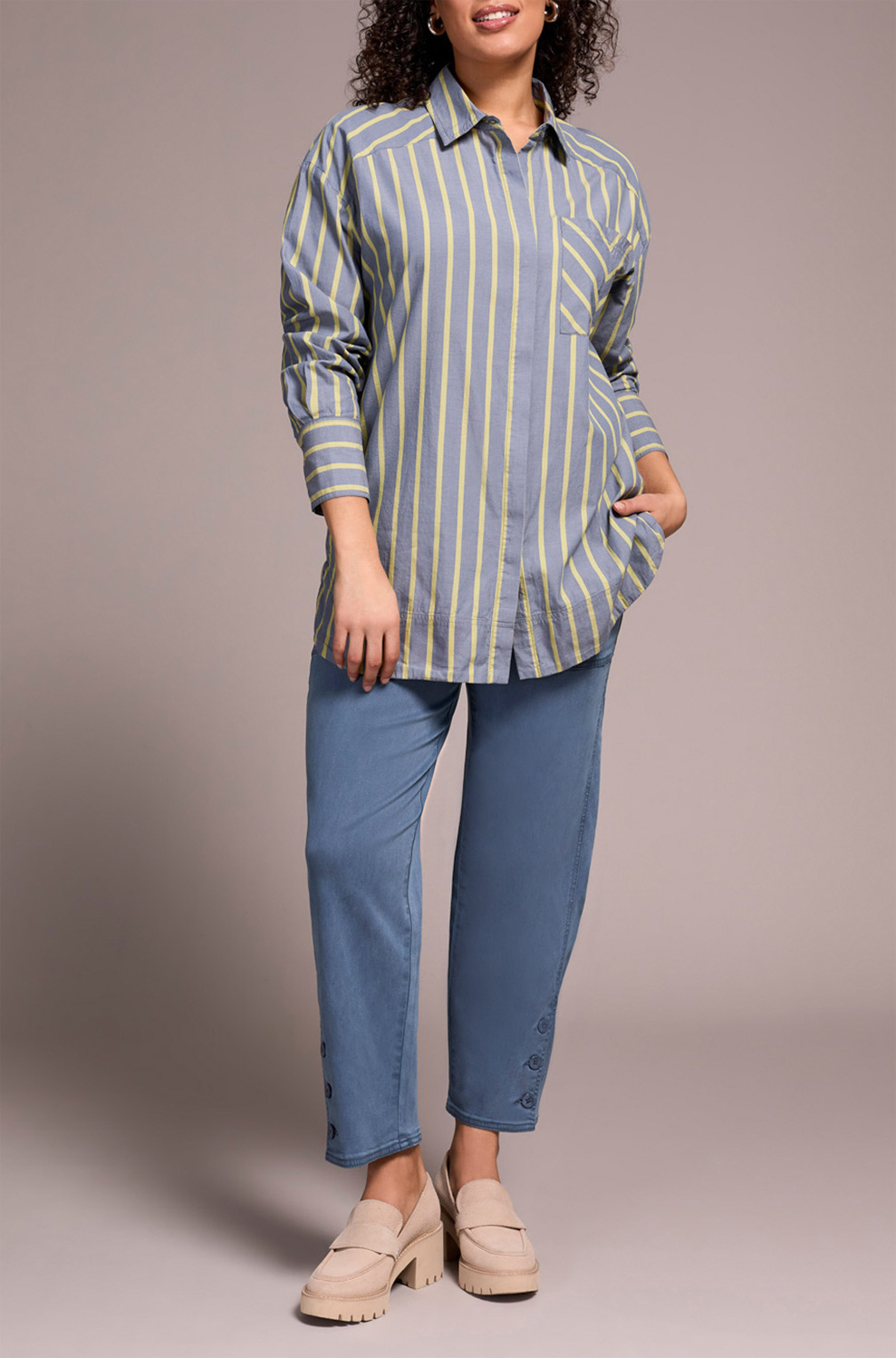 Tribal Button Front Shirt- Slate Blue
