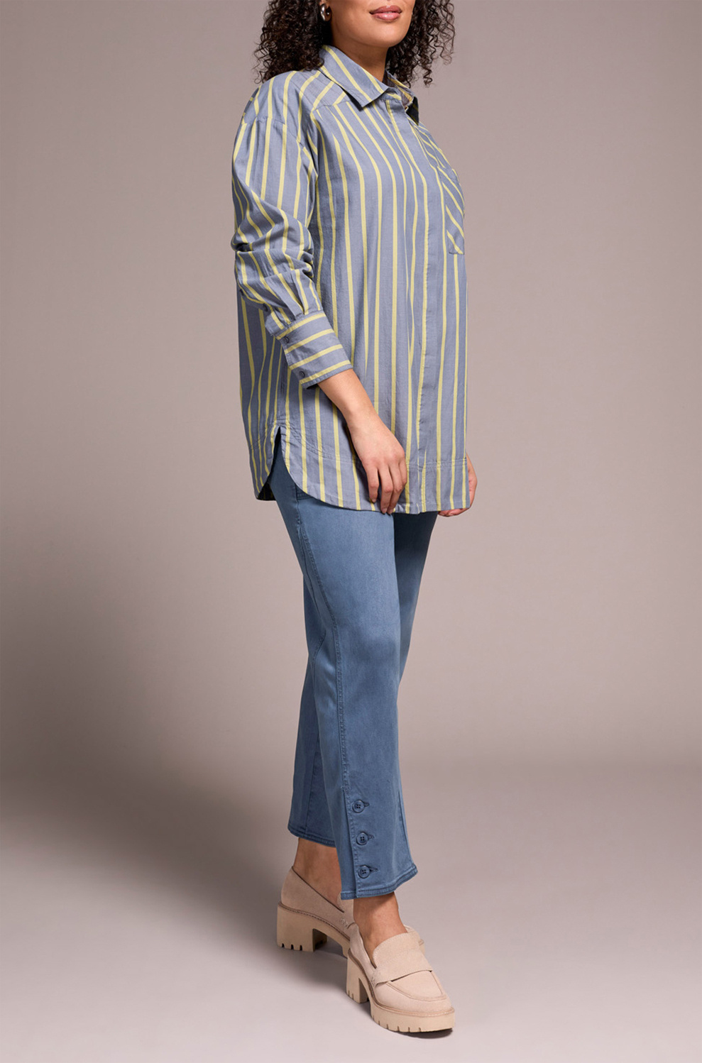 Tribal Button Front Shirt- Slate Blue - Image 3