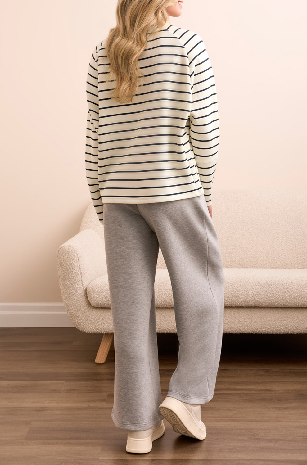 Tribal Crew Neck Top with Buttons- Moonstone - Image 2