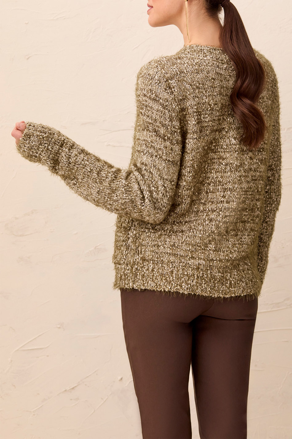 Tribal Button Sweater Cardigan- Basil. Tribal Style: 3163O-8482-1218 Back