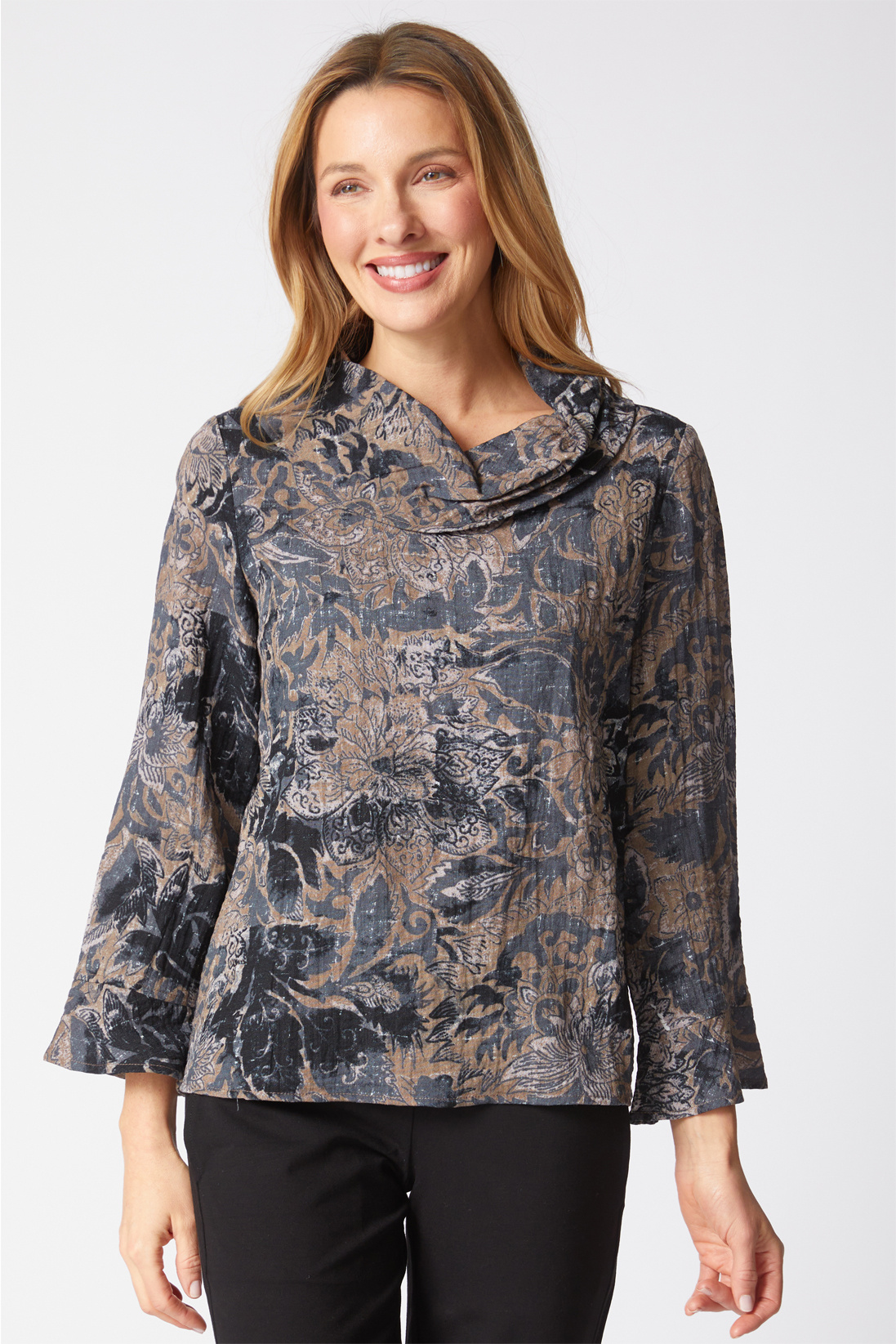 Habitat Express Floral Foliage Cowl Top- Truffle