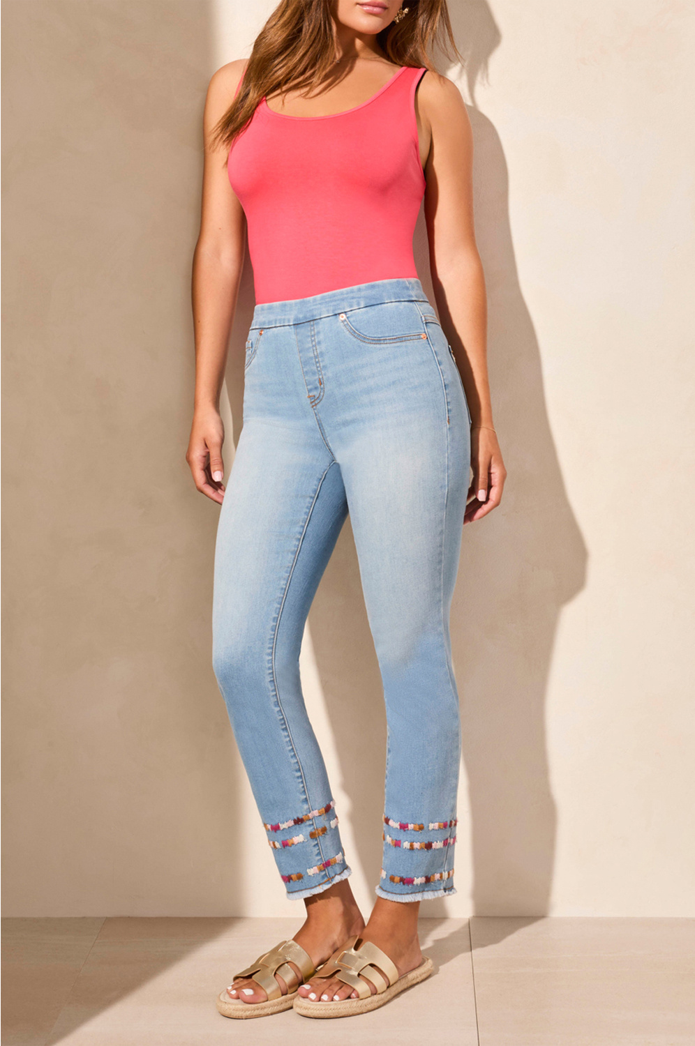 Tribal Audrey Pull-On Slim Ankle Jeans- Vivid Blue