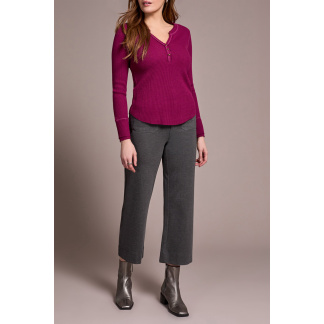 Tribal Henley Top with buttons- Heather Plum wine