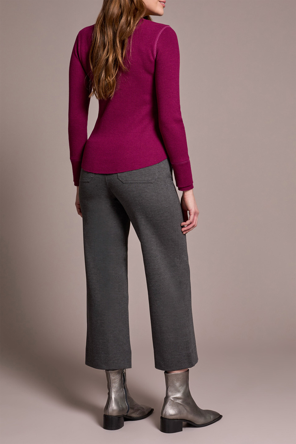 Tribal Henley Top with buttons- Heather Plum wine - Image 2