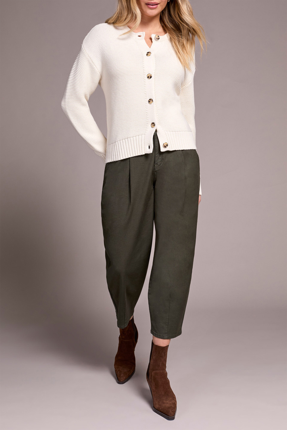 Tribal Button Front Sweater Cardigan- Egg Shell