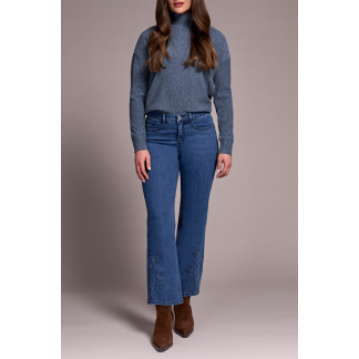 Tribal Audrey Flare Jeans with Flower- Soft Navy