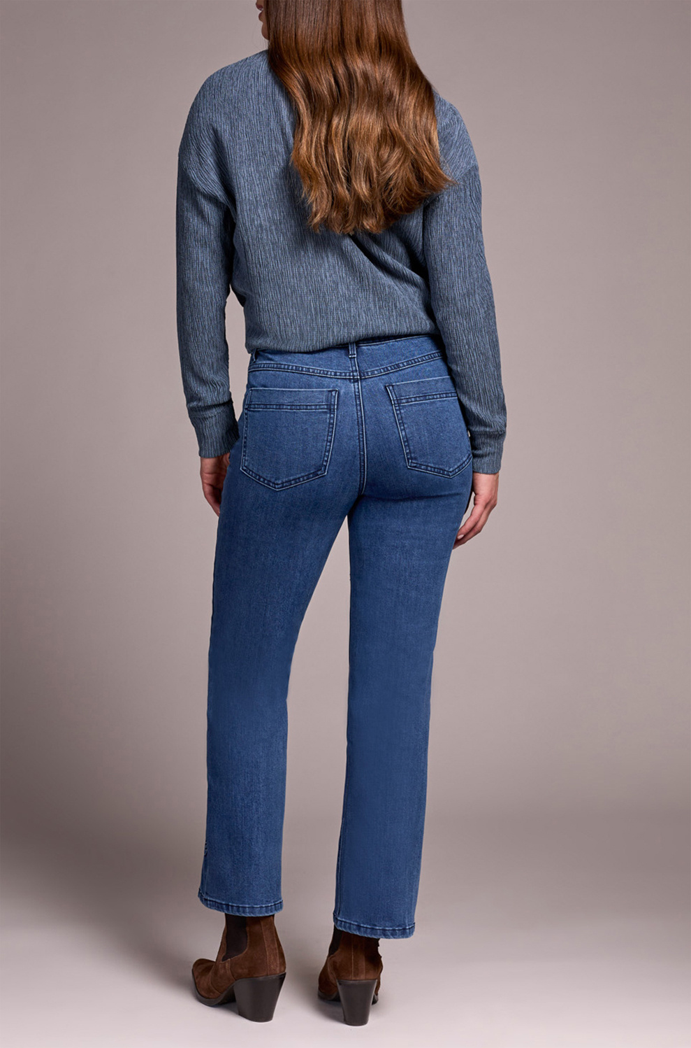 Tribal Audrey Flare Jeans with Flower- Soft Navy - Image 2