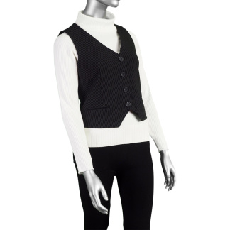 Tribal Lined Button Front Vest- Black