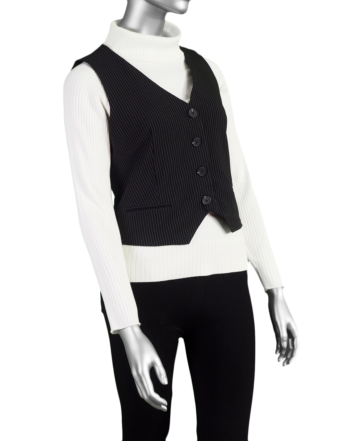Tribal Lined Button Front Vest- Black