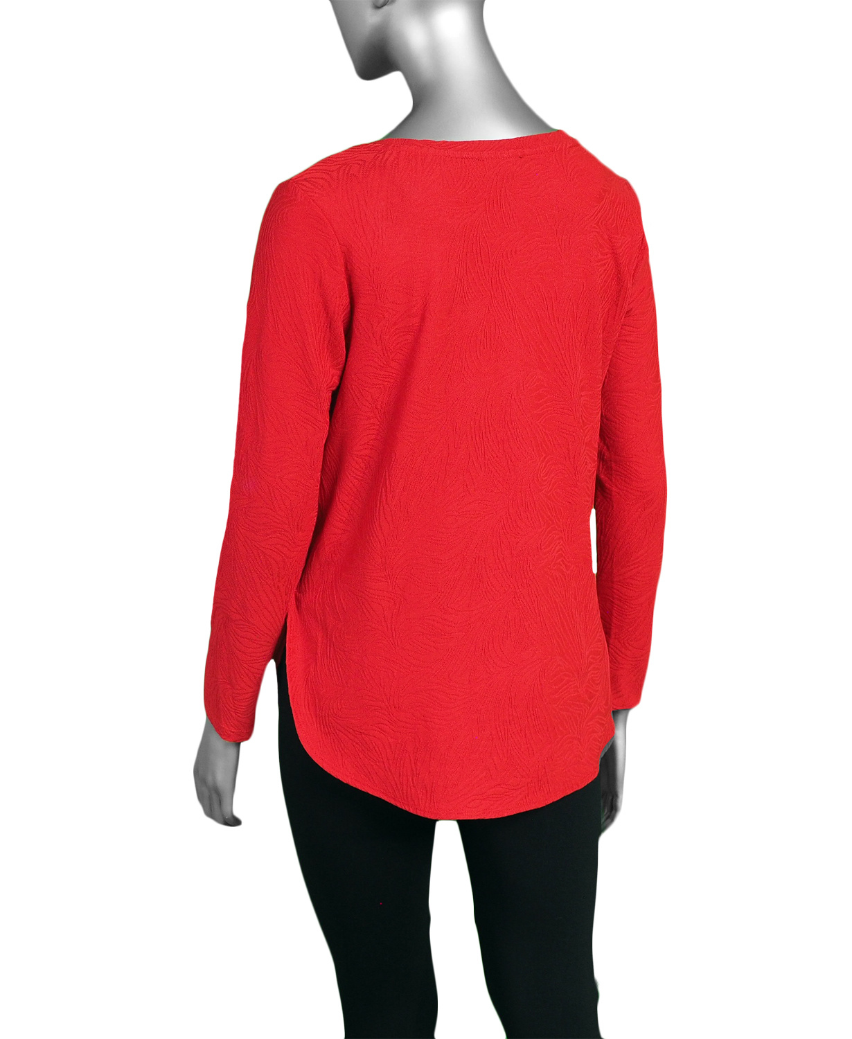 Tribal V-Neck Top with Curved Hem- Scarlet - Image 2