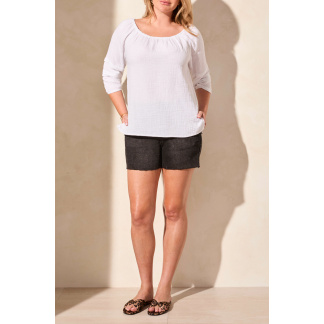 Tribal On/Off Shoulder Blouse with Sleeve Detail- White