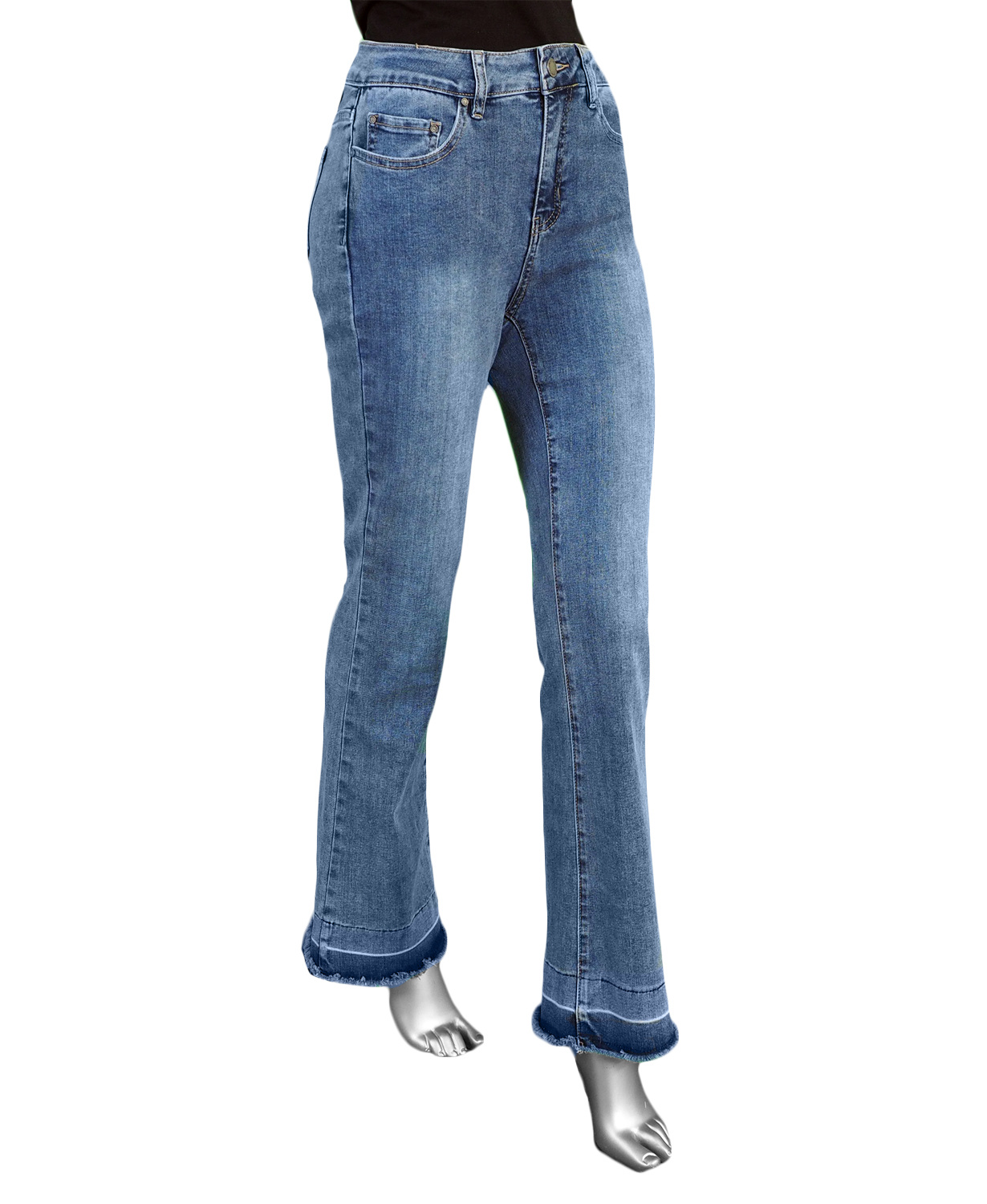Charlie B Contrast Cuff Flare- Medium Blue