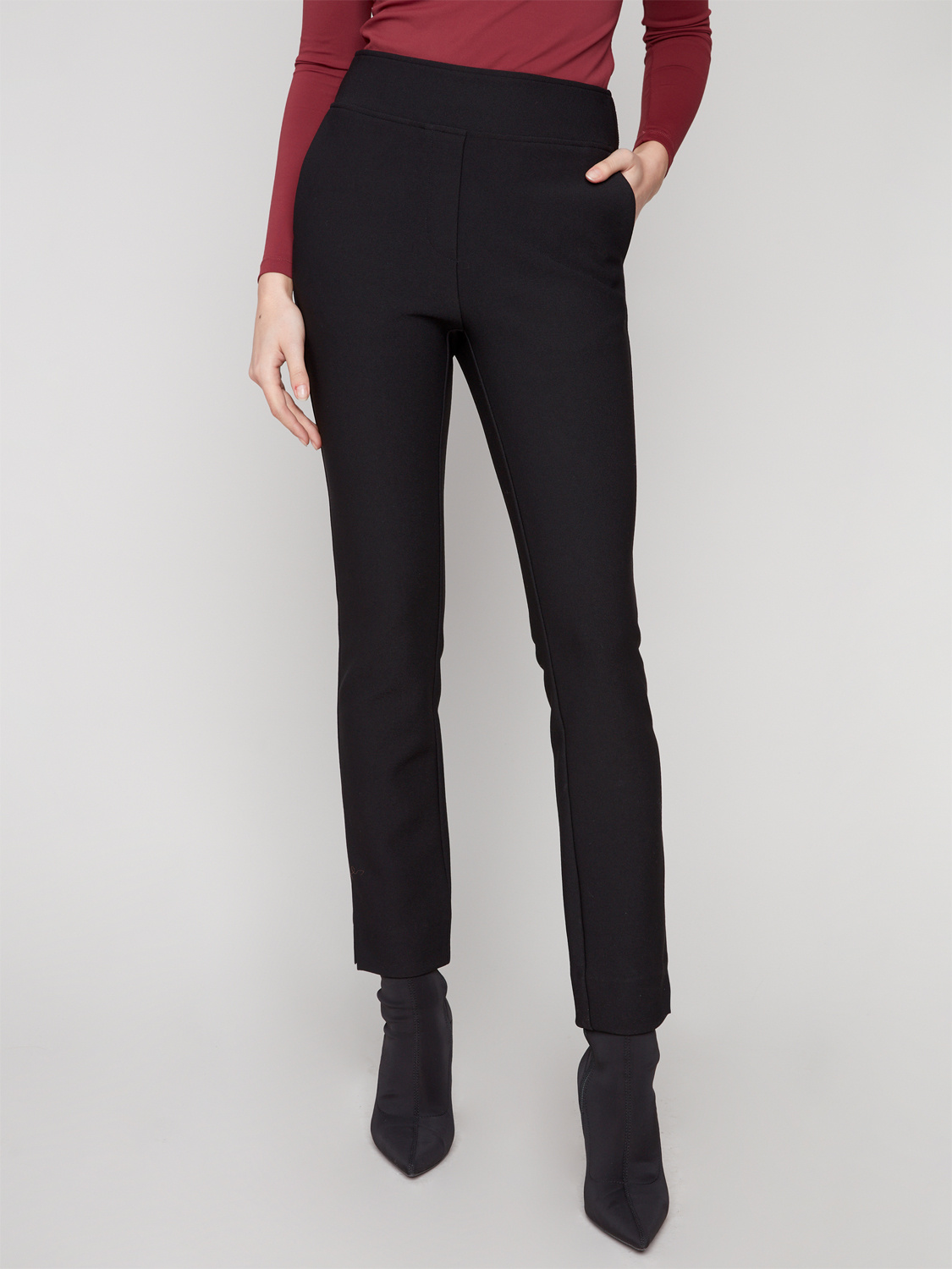 Charlie B Gusty Crepe Slim Dressy Pant- Black