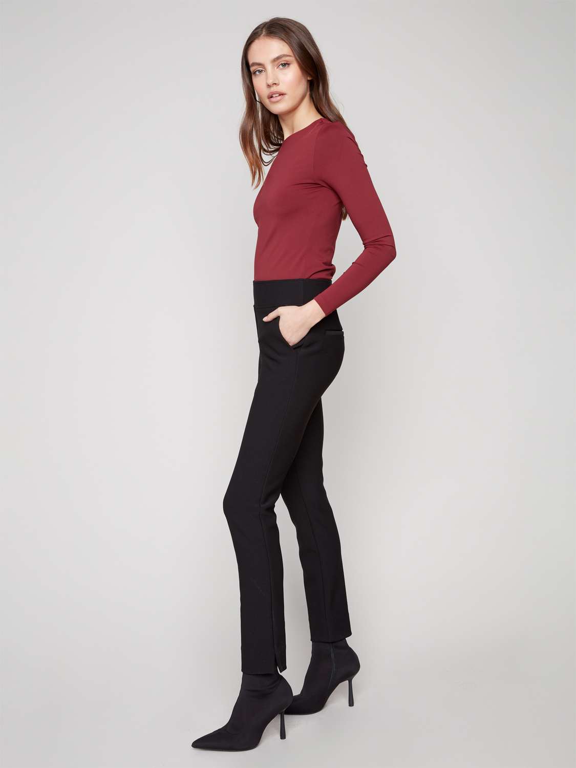 Charlie B Gusty Crepe Slim Dressy Pant- Black - Image 3