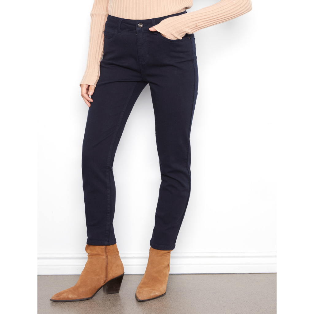 Charlie B Colored Twill Slim Leg Pants- Navy . Charlie B Style: C5628-188B-117