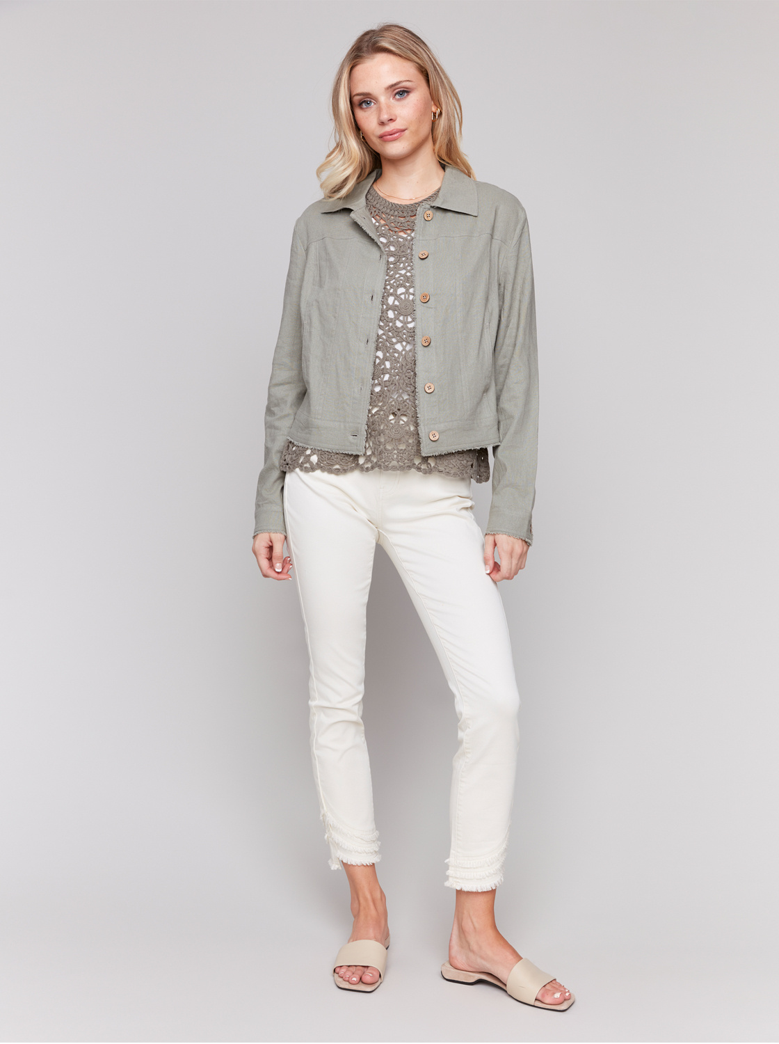 Charlie B- Button Front Jacket- Celadon