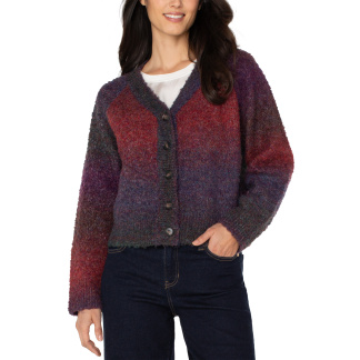 Liverpool Button Front Cardigan Sweater- Berry/Burgundy Ombre