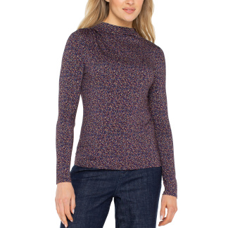 Liverpool Mock Neck Top- Wine Berry Multi
