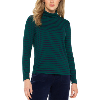 Liverpool Turtle Neck Top- Emerald/Navy Stripe