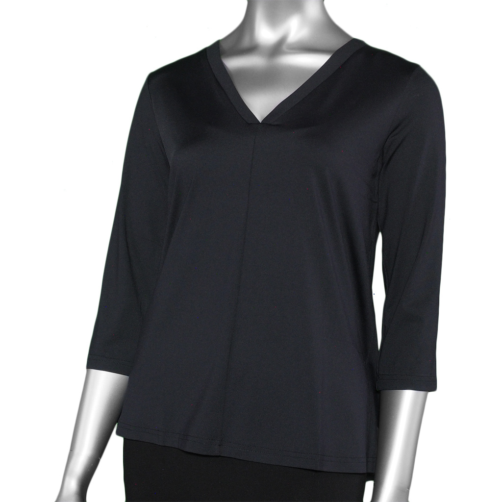 Lulu-B 3/4 Sleeve V-Neck- Black. Style: SPX5083S BLK